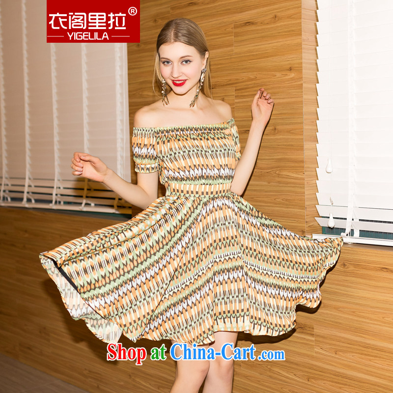 Yi Ge lire lady aura snow woven stamp your shoulders short-sleeve-waist floral large small dress dresses stamp 6832 L