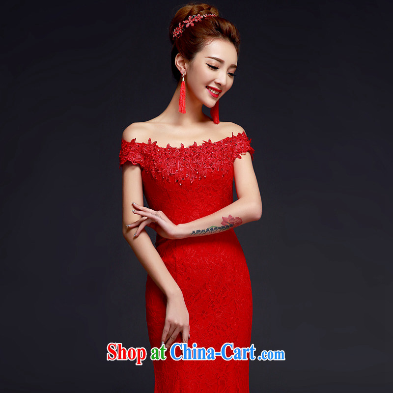 A good service is 2015 New Red brides with wedding dress a Field shoulder evening dress uniform toast with crowsfoot red 2 XL, good service, and shopping on the Internet