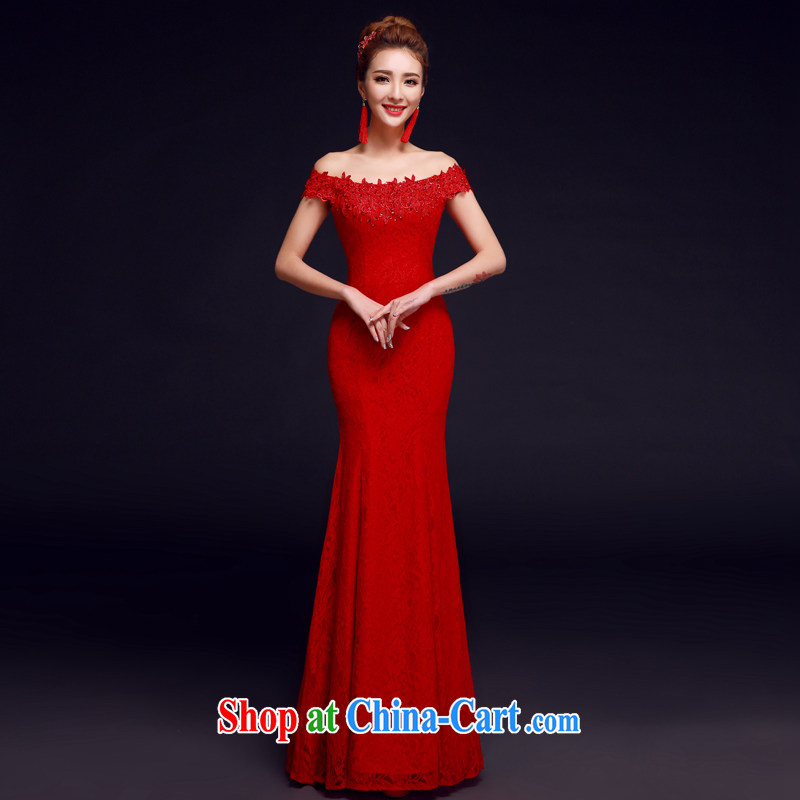 A good service is 2015 New Red brides with wedding dress a Field shoulder evening dress uniform toast with crowsfoot red 2 XL, good service, and shopping on the Internet