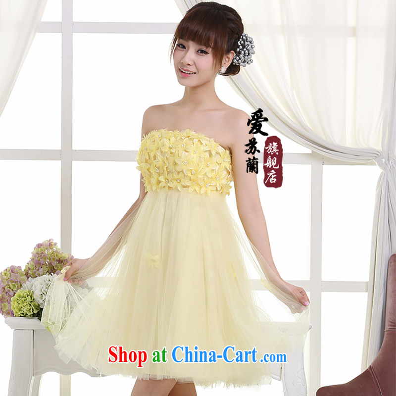 wedding dresses new and auspicious married Yi New and bridesmaid clothing new short dress high waist Korean dress pale yellow XXXL so Balaam, and shopping on the Internet