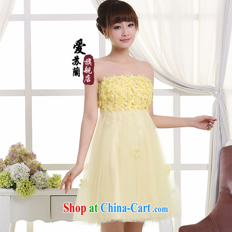 wedding dresses new and auspicious married Yi New and bridesmaid clothing new short dress high waist Korean dress pale yellow XXXL so Balaam, and shopping on the Internet