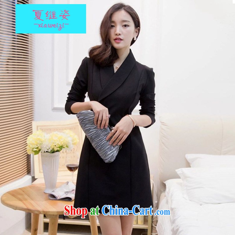 The colorful 2015 autumn and winter clothes New Name-yuan style dress thick package and long-sleeved solid beauty dresses 1861 wedding dress girl bridesmaid clothing black XL