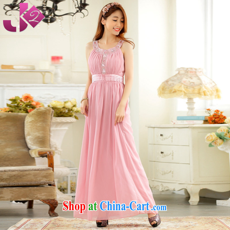 JK 2. YY 2015 spring and summer new year presiding over long evening dress collarbone cultivating parquet drill fall snow woven long skirt XL female pink Code relate weight for height as advisory service