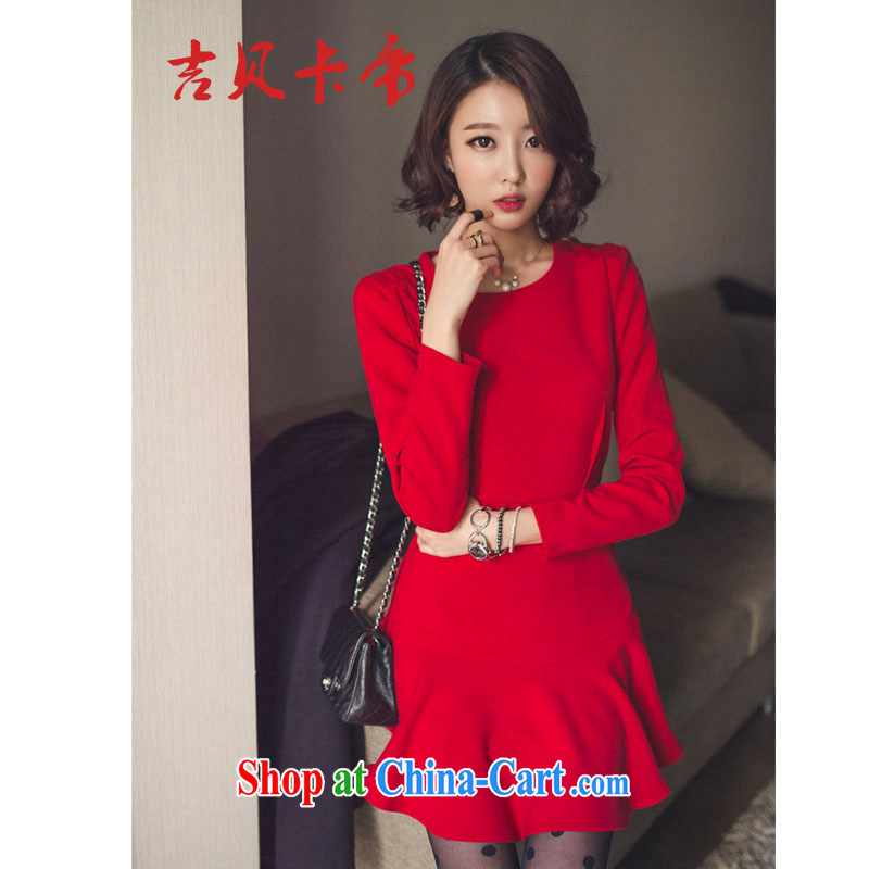 The Bekaa in Dili 9593 #red Chinese Lunar New Year festive elegant wedding dress beauty solid skirt dresses women's clothing fall/winter red XL, Bekaa in Dili (JIBEIKADI), online shopping