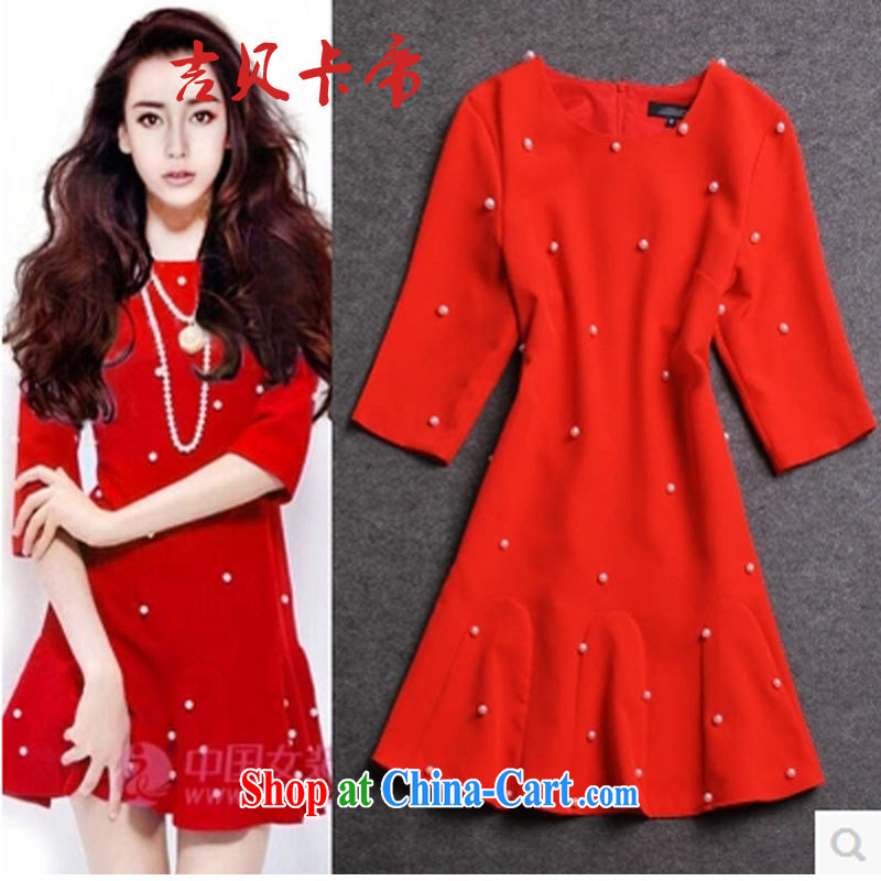 The Bekaa in Dili early spring dress Yang Ying, star nails, Pearl cuff red dress dress bridal service 3007 #red XL, Gil Bekaa in Dili (JIBEIKADI), shopping on the Internet
