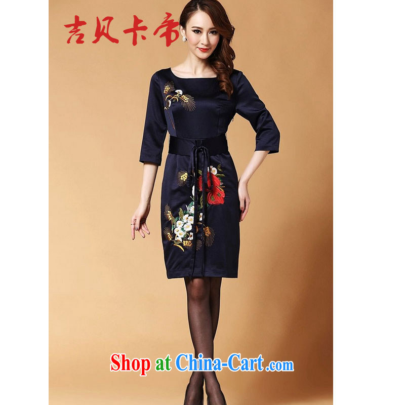 The Bekaa in Dili 6159 _2015 spring and summer and autumn with new elegant style dinner dress cheongsam embroidery dress dark blue XXXL