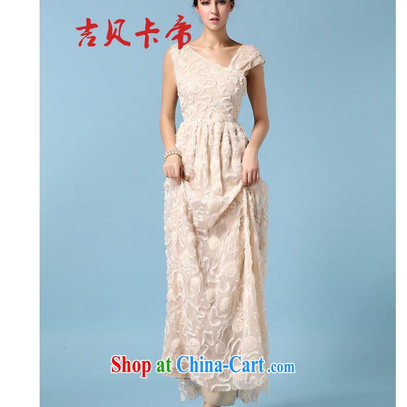 The Bekaa in Dili 7009 #2015 spring and summer dress single shoulder bare chest dress three-dimensional flower silk wrinkles and long skirt apricot XL, Bekaa in Dili (JIBEIKADI), and, on-line shopping