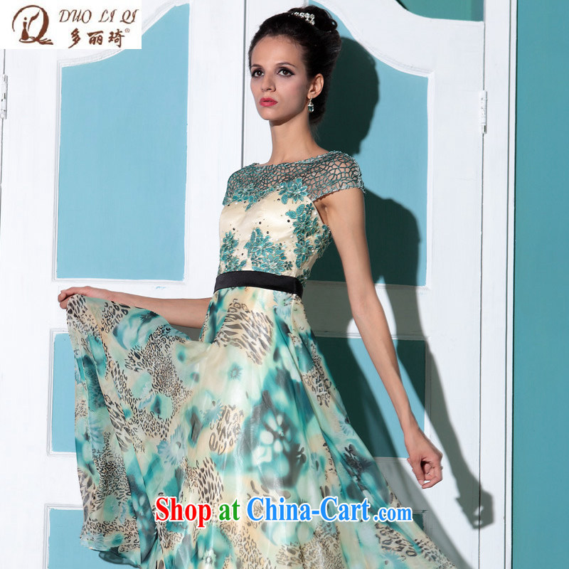 Multi-LAI Ki double-shoulder leopard print Evening Dress banquet company in Europe and annual Evening Dress wedding dresses green XXL, Li Qi (Doris dress), and, on-line shopping
