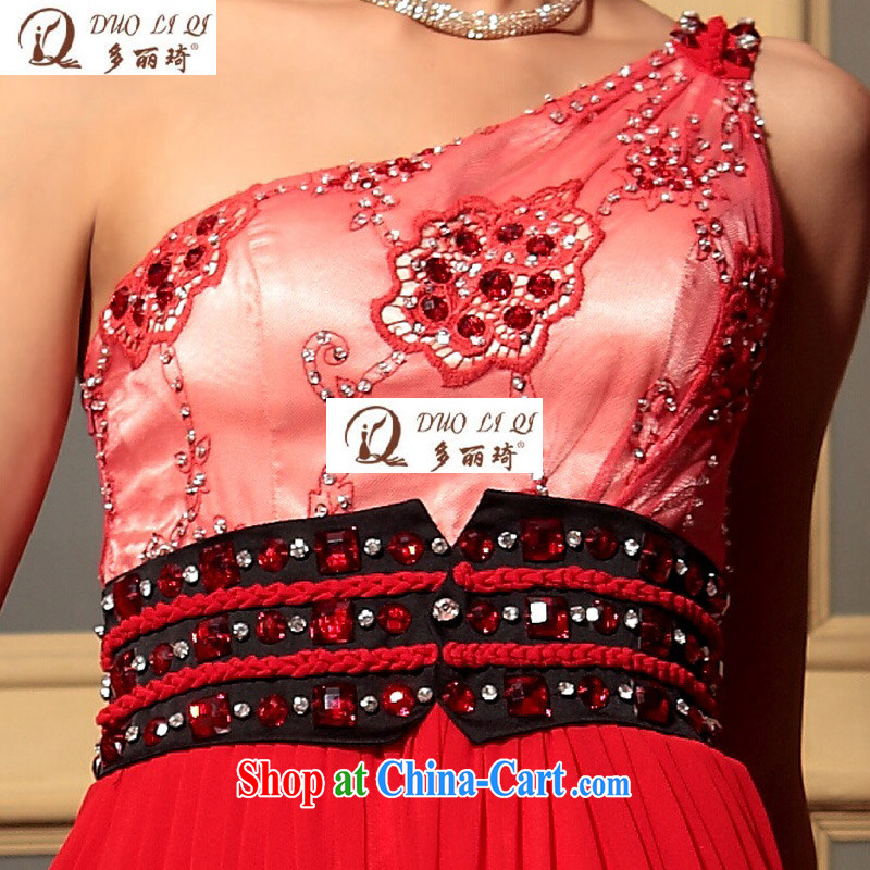 More LAI Ki red embroidery single shoulder elegant evening dress wedding dress toast show foreign trade dress 30,787 red XXL, Lai Ki (Doris dress), online shopping