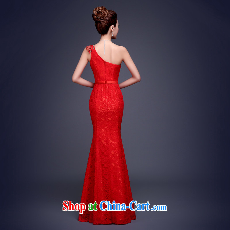 Toasting Service Bridal 2015 New Red single shoulder-length at Merlion, winter wedding dress banquet annual Red Beauty M Ting, Beverly (tingbeier), online shopping