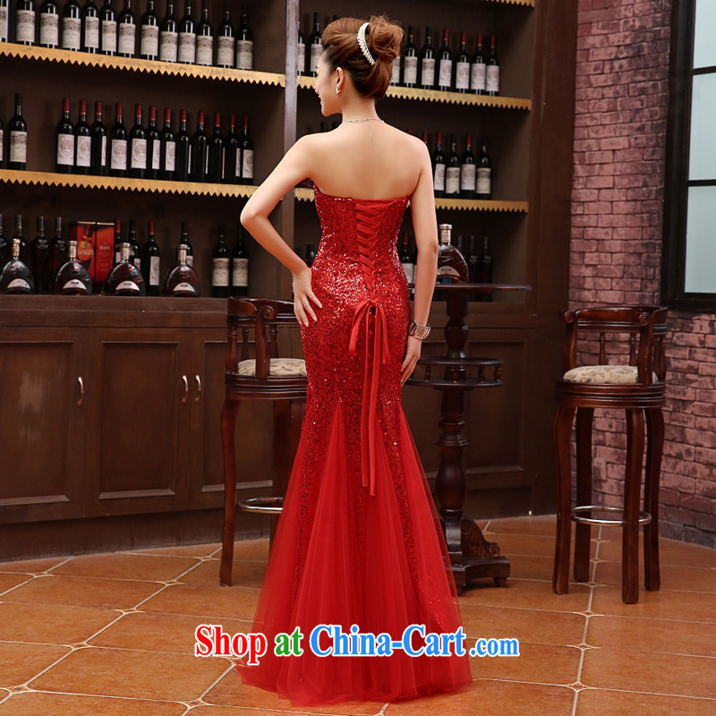 2015 cultivating sense of bare chest, dress crowsfoot lace girl Evening Dress long, stars, bridal toast serving red XXL, her spirit, and shopping on the Internet