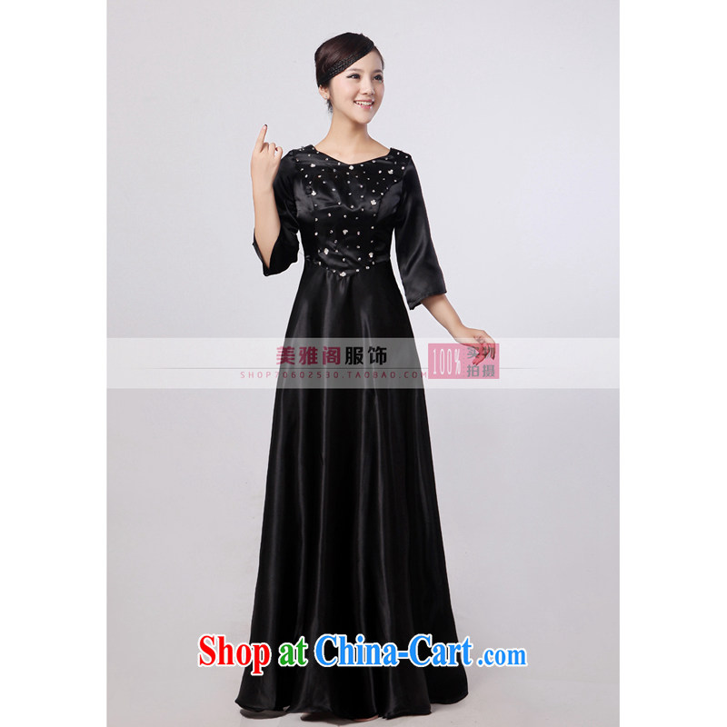 Her spirit black long sleeved chorus serving women long skirt large choral fashion women dress in older choral service black XXXXL, her spirit (Yanling), online shopping