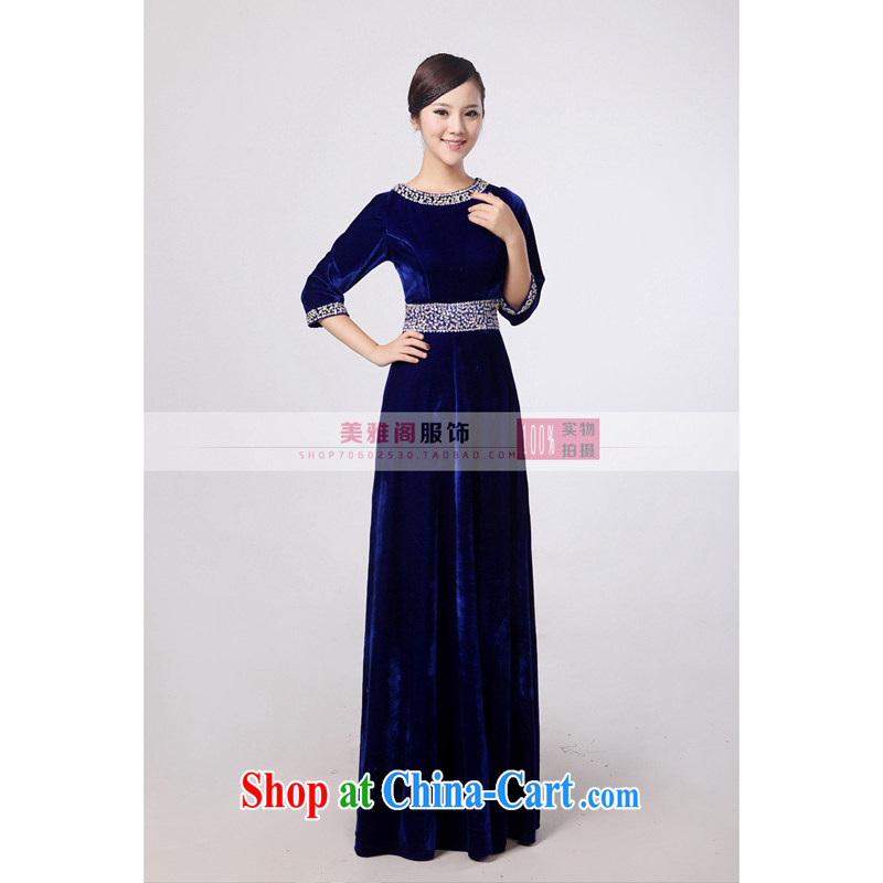 Yan LING BAO blue velvet, long skirt choir uniforms chorus serving women long skirt choral conductor service. XXXXL, her spirit (Yanling), online shopping