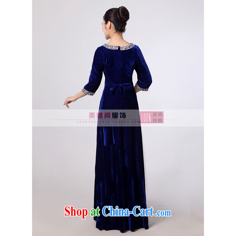 Yan LING BAO blue velvet, long skirt choir uniforms chorus serving women long skirt choral conductor service. XXXXL, her spirit (Yanling), online shopping
