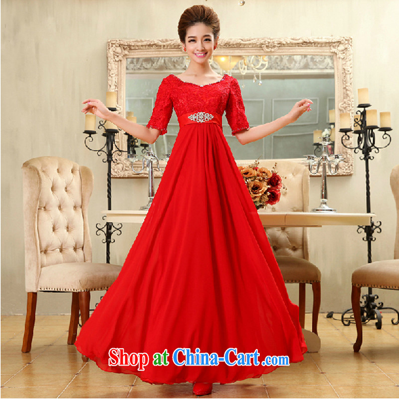 Her spirit marriages bows long high-waist dress girls spring new 2014 lace cuff in red pregnant women dress XXL