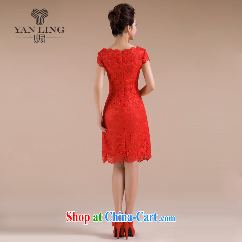 20152014 new dresses spring pack shoulder short red cheongsam stylish lace bows serving QP - 108 red S, her spirit, and shopping on the Internet