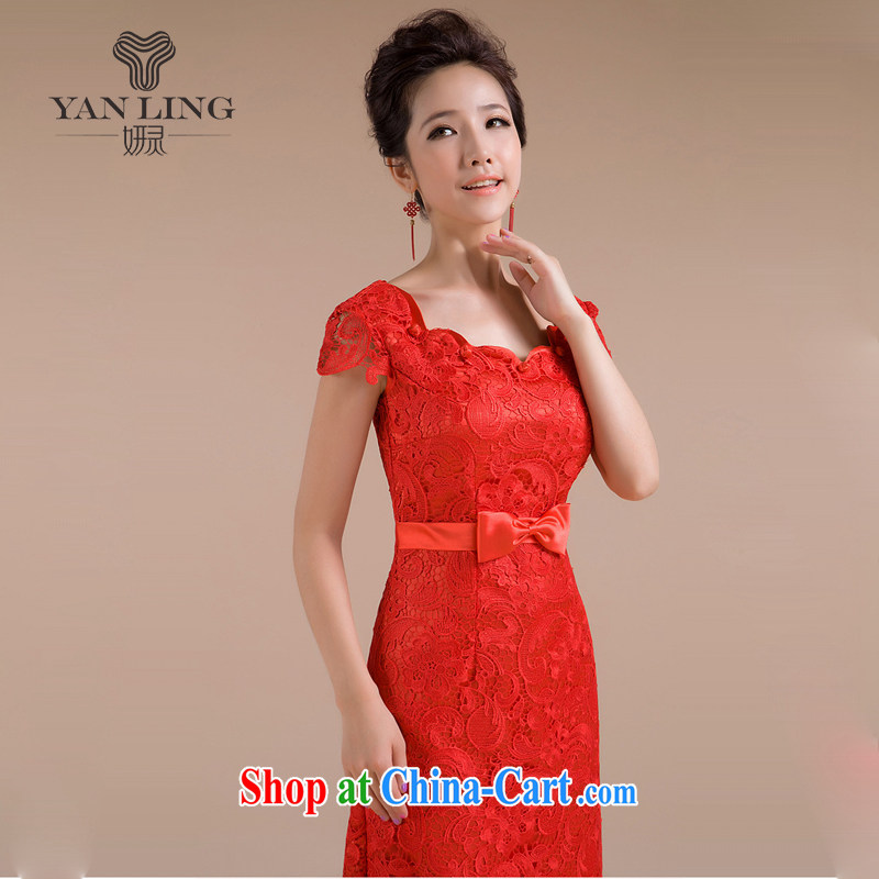20152014 new dresses spring pack shoulder short red cheongsam stylish lace bows serving QP - 108 red S, her spirit, and shopping on the Internet