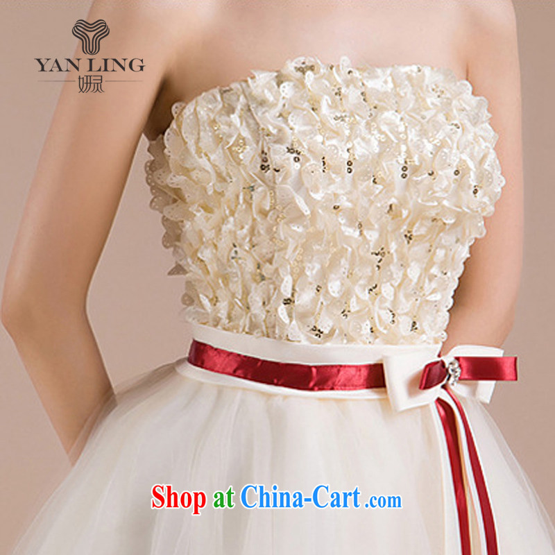 2015 new wedding dresses white floral putty chest lace skirt yarn red bow tie ribbon small dress LF 205 champagne color XXL, her spirit, and on-line shopping