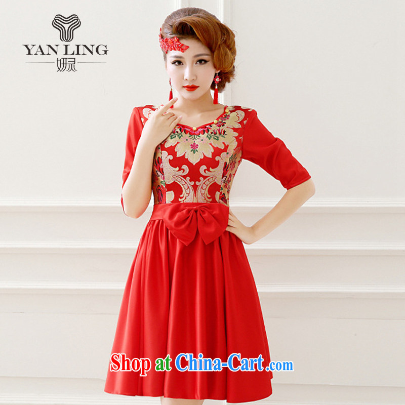 2015 improved short sleeves in Bride advanced brocade coverlets wedding dresses bride toast with QP 138 red S, her spirit, and shopping on the Internet