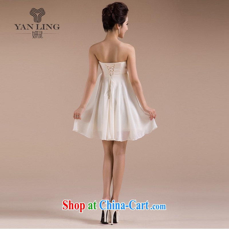 2015 new erase chest handmade lace waist three-dimensional flowers small dress champagne color XXL