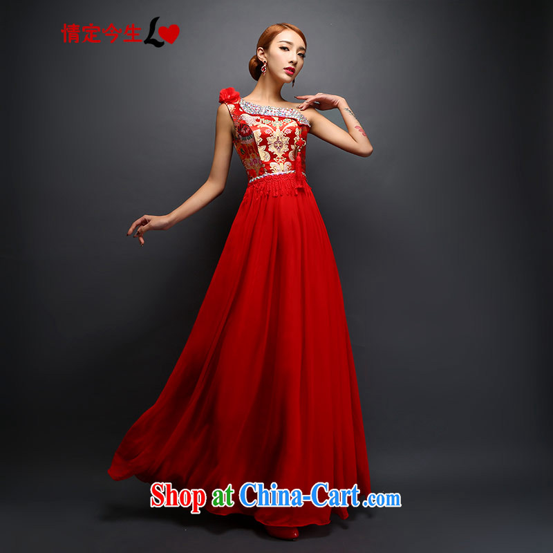 The Code love life single shoulder dresses 2015 new Mary Magdalene toast chest service antique wood drill macrame long zipper wedding dress single shoulder served a shawl M