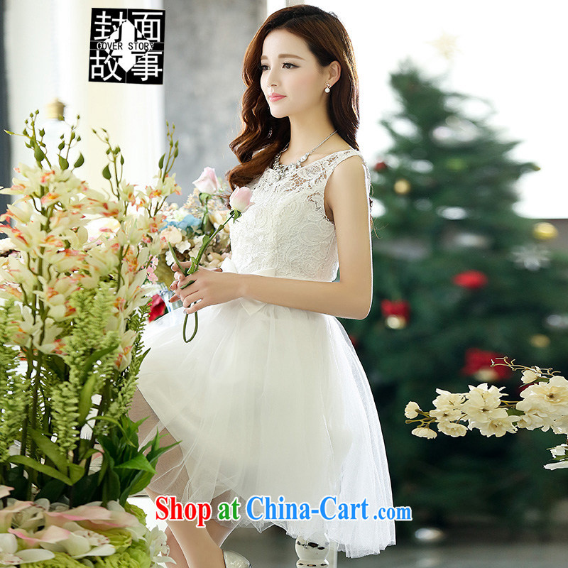 Cover Story 2015 new lace flower bow tie-waist shaggy lace dress bows dress brides with bridesmaid dress dresses white XL