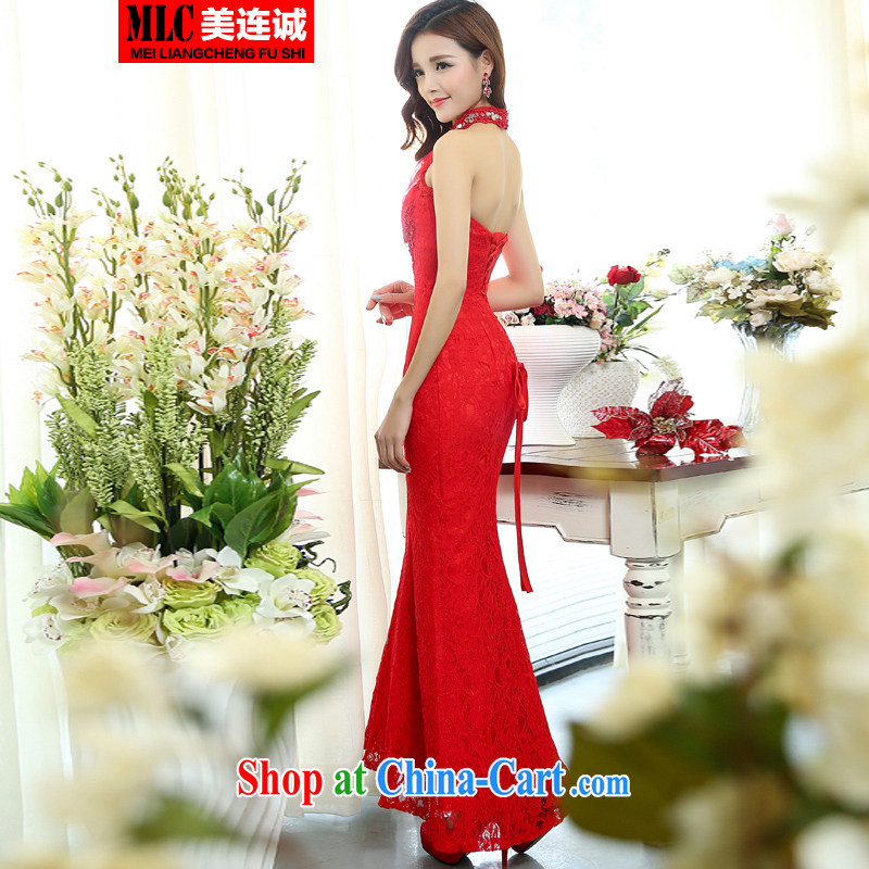 The double-wedding dresses 2015 new erase chest crowsfoot long cultivating red-chip bridal toast serving bridesmaid evening dress large red S, the 1000 (BENQIAN), online shopping