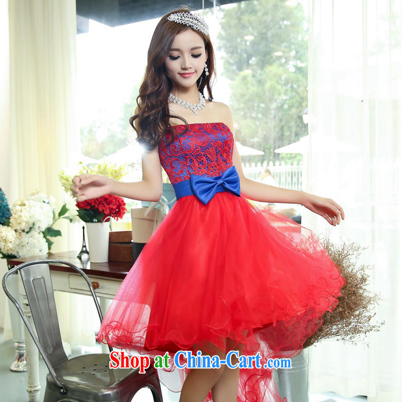 Caesar 180 wedding dresses new 2015 red long bridal wedding dress girl toast serving bridesmaid clothing winter wiped chest shaggy dress tail, with red with blue XL
