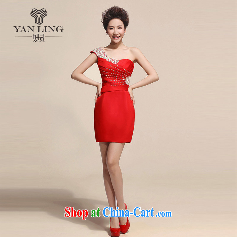2015 bridesmaid short champagne color small dress skirt welcome toast serving stylish lace bows new banquet style single shoulder small dress skirt LF 149 red XXL, her spirit, and, on-line shopping