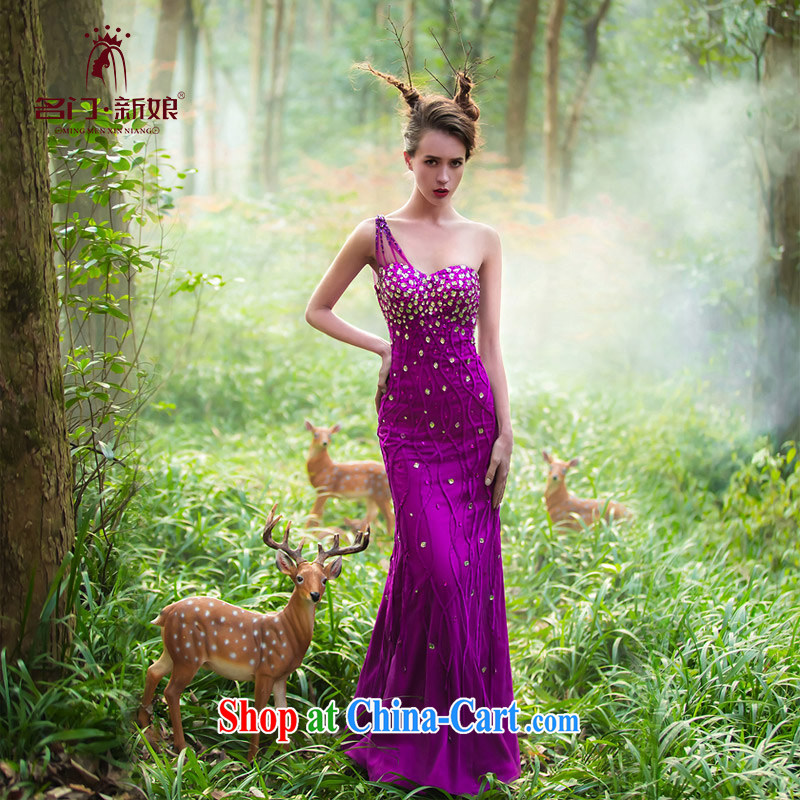 The bride's wedding dresses 2015 Original Design purple dress, female luxury drilling 2219 purple L