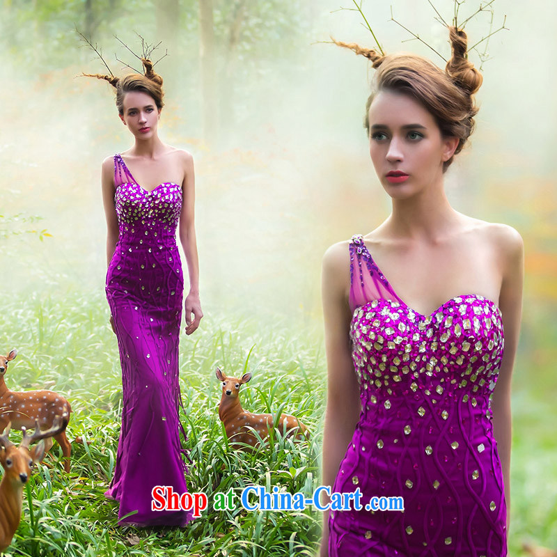 The bride's wedding dresses 2015 Original Design purple dress, female luxury drilling 2219 purple L, the bride, shopping on the Internet