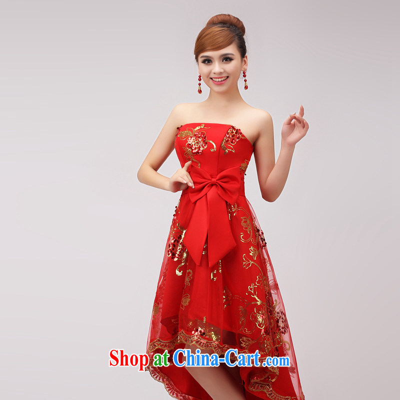 married love toast Service Bridal Fashion 2015 new wedding dresses short before long after erase chest lace wedding dress autumn female Red XXL, married love, shopping on the Internet