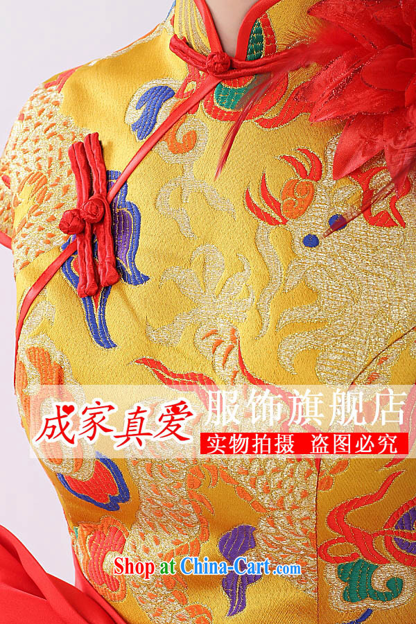 married love dragon robe improved Chinese marriage autumn and winter toast clothing/red stylish length, bridal dresses yellow XL pictures, price, brand platters! Elections are good character, the national distribution, so why buy now enjoy more preferential! Health