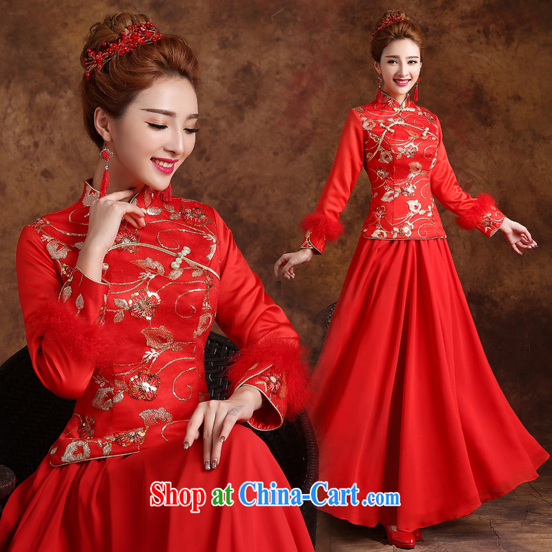 Marriage true love toast winter clothes dresses 2015 new improved Bridal Fashion wedding dress retro long-sleeved long red XXL, married love, shopping on the Internet