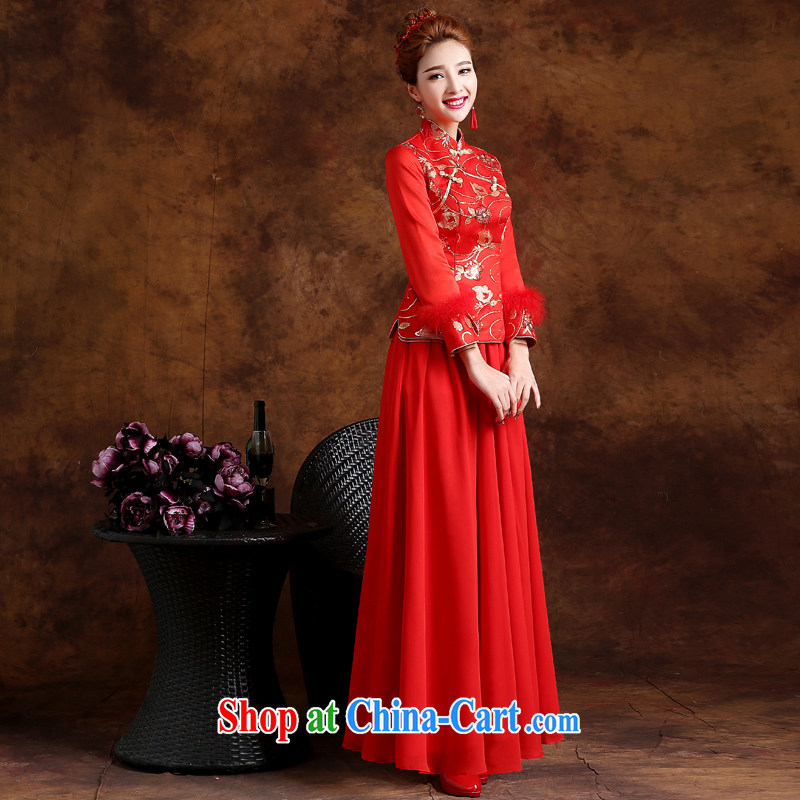 Marriage true love toast winter clothes dresses 2015 new improved Bridal Fashion wedding dress retro long-sleeved long red XXL, married love, shopping on the Internet