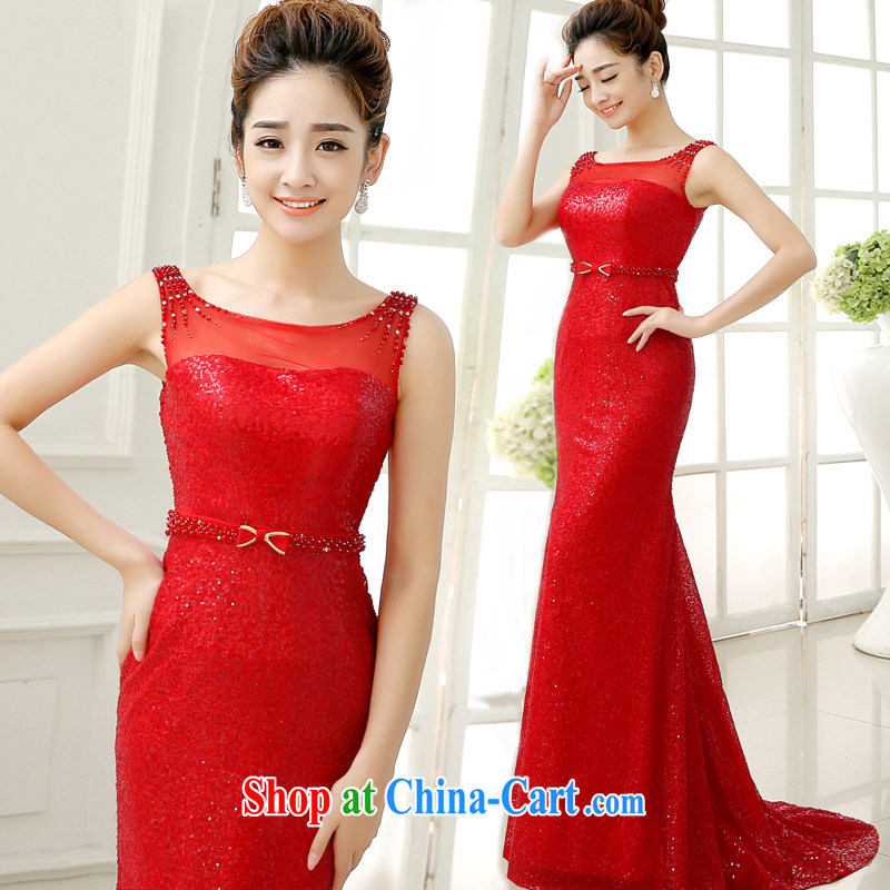 married love toast Service Bridal Fashion 2015 new wedding dresses shoulders crowsfoot wedding dress tail serving the autumn and winter red XL, married love, shopping on the Internet