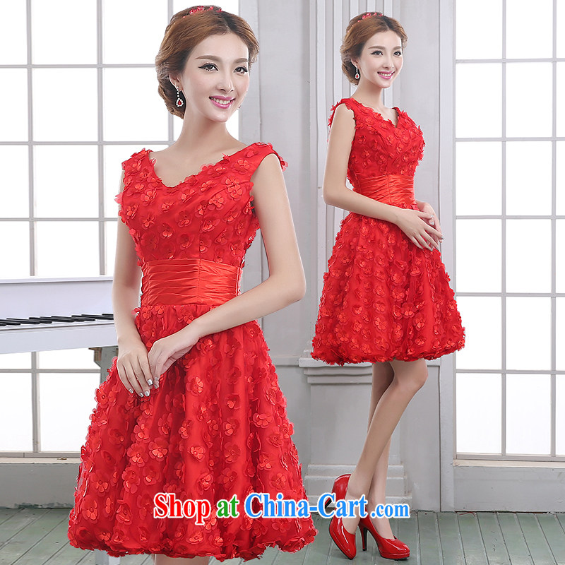Marriage true love bridal toast serving red married 2014 New Field shoulder small dress wedding banquet dress autumn and winter short red M