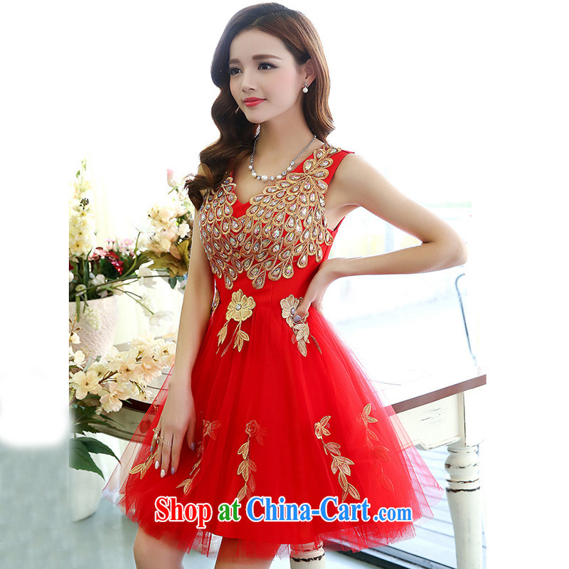UYUK only the stylish bridesmaid toast serving serving dresses V collar vest dress three-dimensional water drilling and the embroidery is the root dress with red XL, Yi, with (UYUK), shopping on the Internet