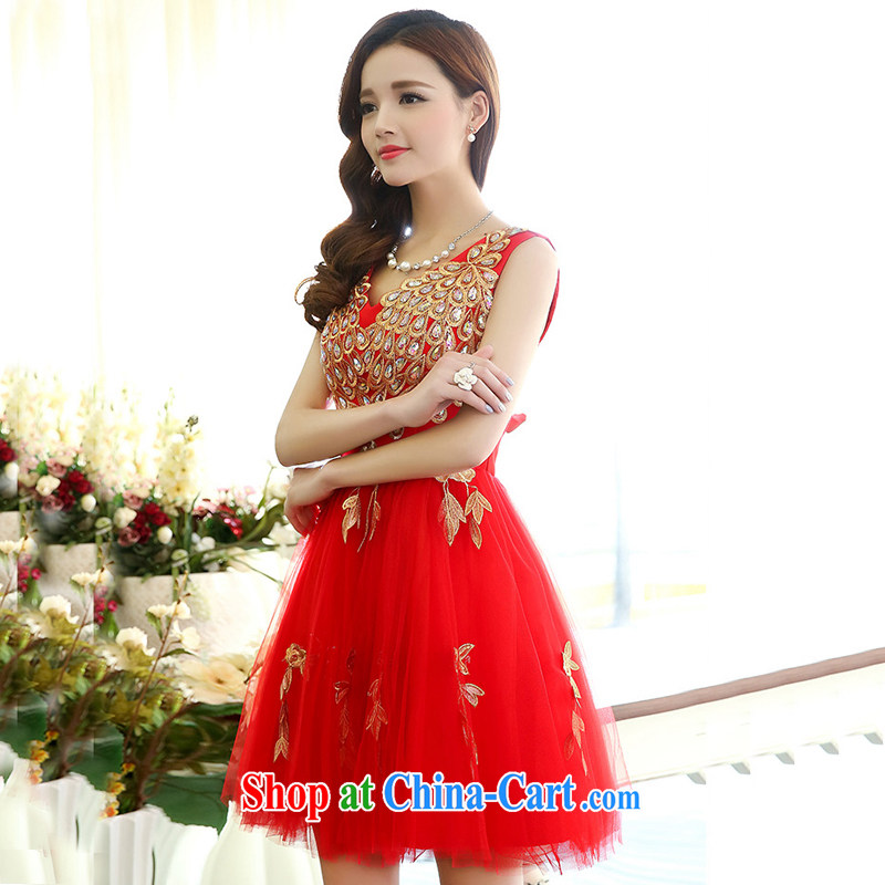 UYUK only the stylish bridesmaid toast serving serving dresses V collar vest dress three-dimensional water drilling and the embroidery is the root dress with red XL, Yi, with (UYUK), shopping on the Internet