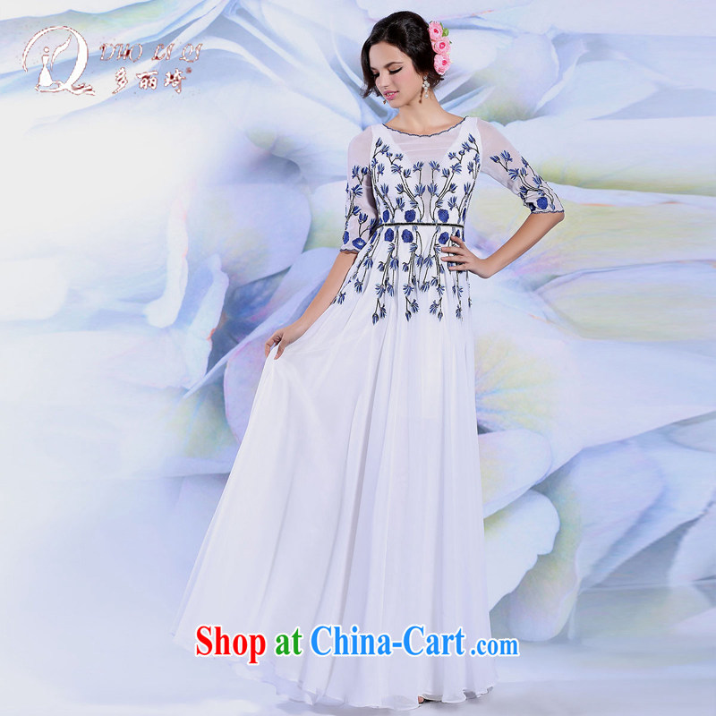 More LAI Ki dress 2015 white embroidery long cultivating temperament long skirt moderator dress white S