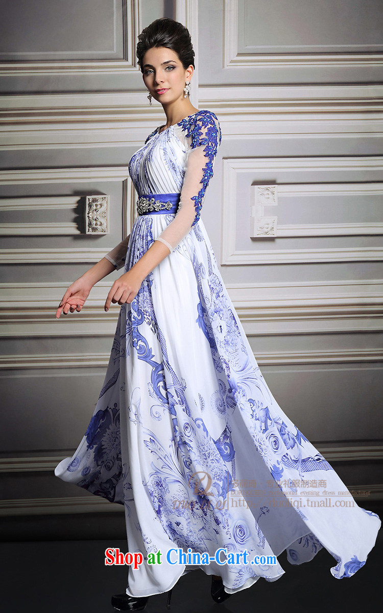 Multi-LAI Ki dress spring 2015 China wind Peony stamp long skirt long-sleeved blue dress the white M pictures, price, brand platters! Elections are good character, the national distribution, so why buy now enjoy more preferential! Health