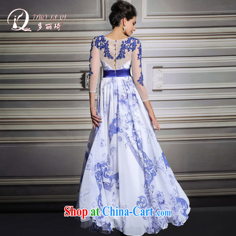Multi-LAI Ki dress spring 2015 China wind Peony stamp long skirt long-sleeved blue dress the white M, Li Qi (Doris dress), and, on-line shopping