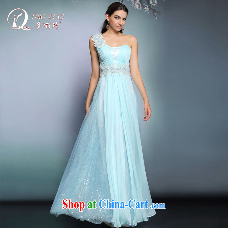 Multi-LAI Ki annual Evening Dress 2014 long winter beauty, sense of the shoulder Banquet hosted blue dress light blue XXL, Li Qi (Doris dress), and, on-line shopping