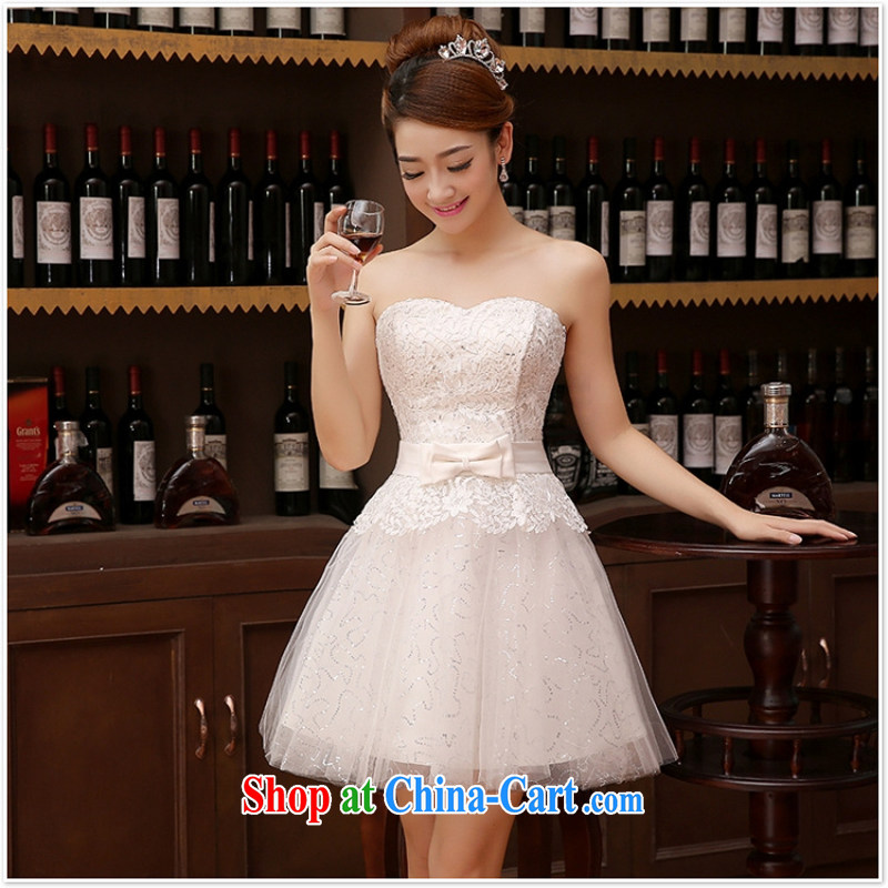 bridesmaid dress 2015 autumn and winter, new bride's bare chest lace dress red bow-tie bows clothes dress pale yellow XL, her spirit, and shopping on the Internet