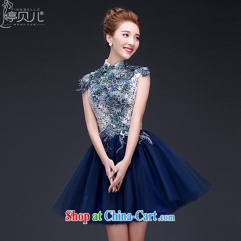 Ting Beverly Evening Dress 2015 new stylish short beauty evening banquet small dress autumn and winter annual meeting of the persons chairing dress girls light blue L