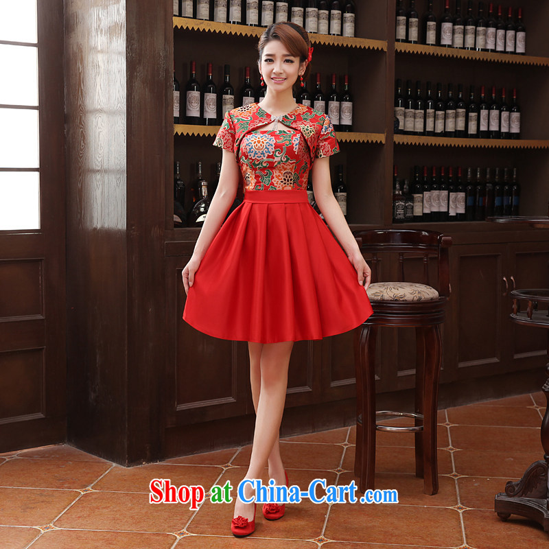 Wedding toast clothing bridesmaid dresses stylish short small dress bridal straps dress Yun Jin Ma a red L