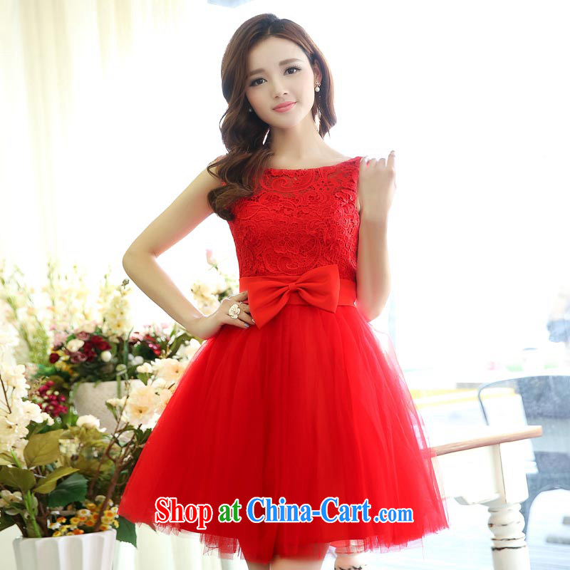Air Shu Diane 2015 New Red bridal lace wedding dresses marriage small dress cheongsam short bows service bridesmaid with red XL