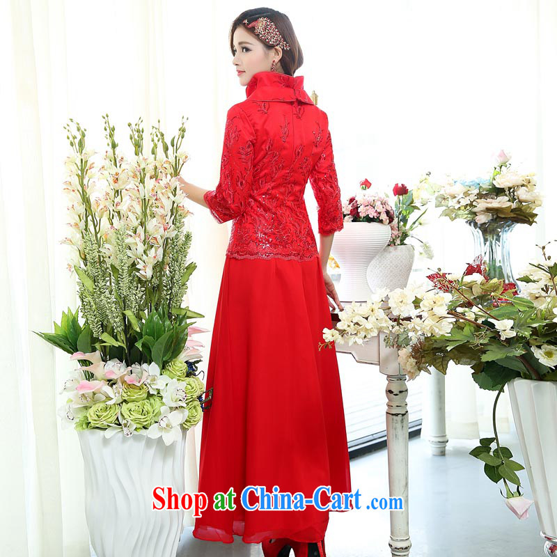 L'Occitane aviation Diane 2015 spring new Chinese Winter winter clothing winter, red bridal wedding dress marry Yi long-sleeved cotton robes bows service 1509 red S. Shu Diane, shopping on the Internet