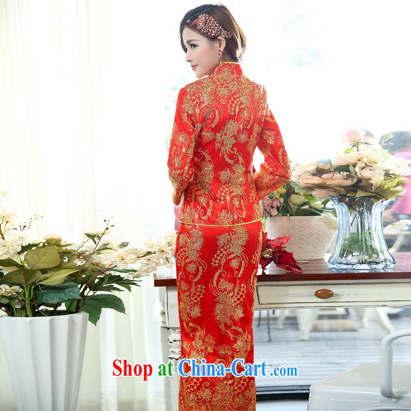 Air Shu Diane 2015 spring new red long-sleeved bridal spring wedding toast wedding long cotton dresses girl dresses use phoenix picture color M, aviation Shu Diane, shopping on the Internet
