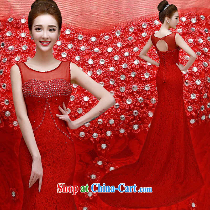 A good service is 2015 spring and fall new bride wedding banquet annual meeting moderator long-tail dress skirt red XL